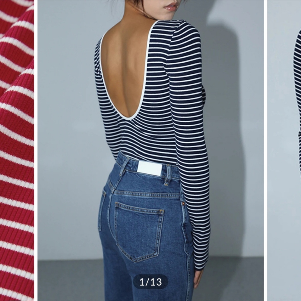 Open Back Stripe Long Sleeve Bodysuit NWT